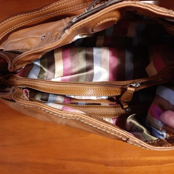 Tignanello Real Leather Mid-Sized Shoulder Bag - Warm Brown with Gold Accents - Picture 7 of 7